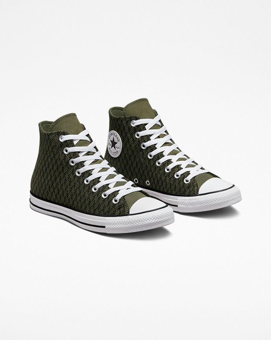 Men's Converse Chuck Taylor All Star Herringbone High Top Shoes Olive / Black / White | AU 65E41E